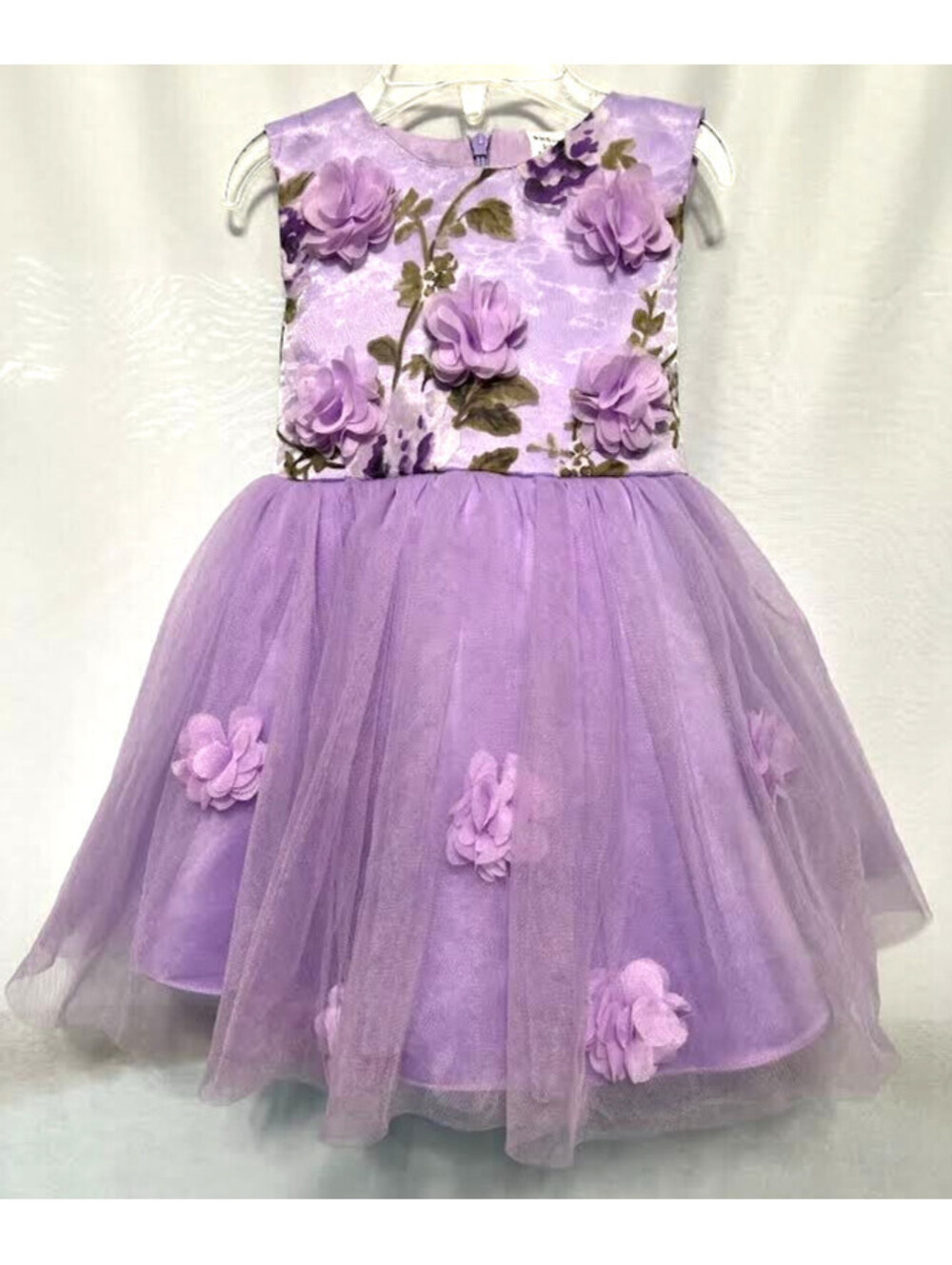 Purple Party Dress-Size 12-18 Months, Bow In Back, Floral Design On Bodice